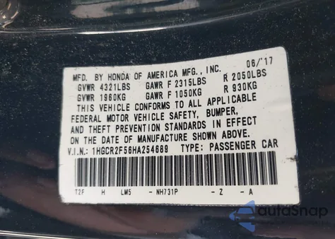 2017 Honda Accord Sport из США, поврежденный, VIN 1HGCR2F56HA254689